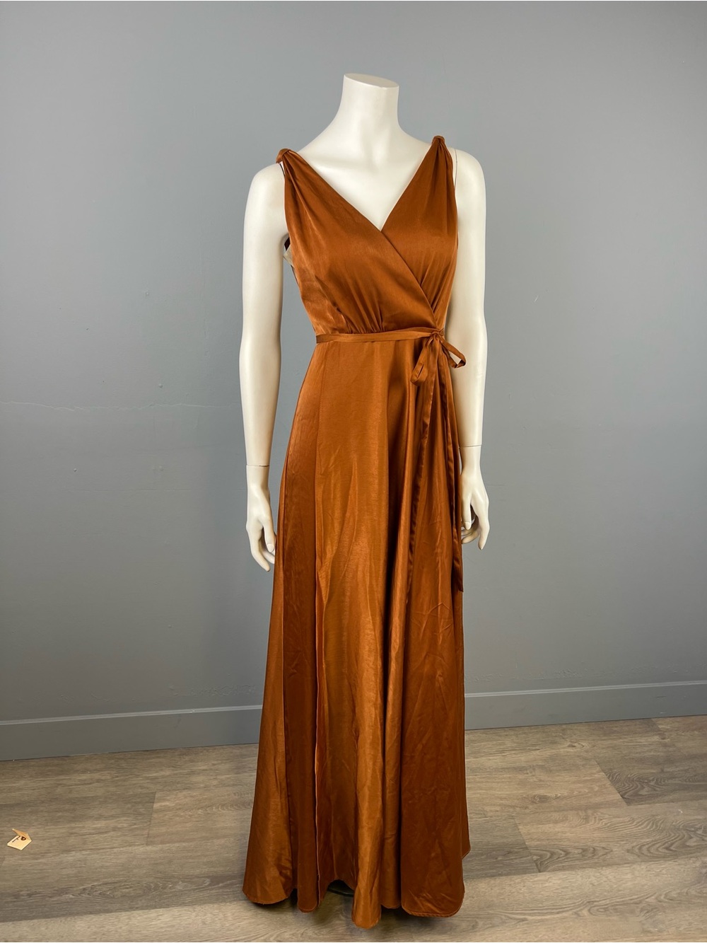 Tania Olsen Designs Sleeveless Wrap Maxi Dress in Copper Brown